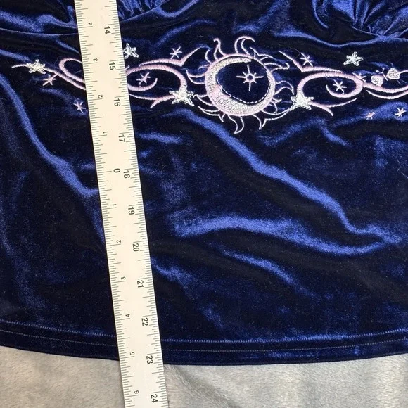 Y2K Blue Velvet Camisole Women's Small Y2K Tank Top Moon Star Whimsygoth Witchy - Picture 5 of 7